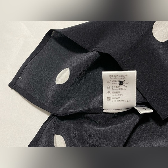 Black and White Polka Dot Three-Quarter Sleeve Silk Blouse - Picture 12 of 12